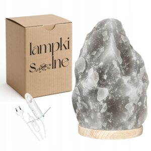 Bílá solná lampa z polské soli Kłodawa, 2-3 kg, bukový podstavec