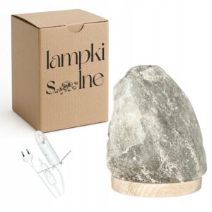 Bílá solná lampa z Polska (Kłodawa), 1-2 kg, bukový podstavec