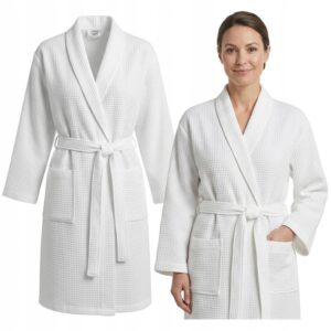 Szlafrok Biały Wafel Damski Męski Kimono Uniwersalny rozmiar SAUNA BASEN - S-XL