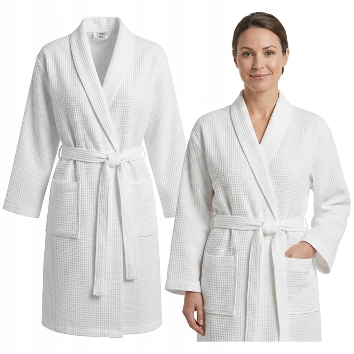Szlafrok Biały Wafel Damski Męski Kimono Uniwersalny rozmiar SAUNA BASEN - S-XL