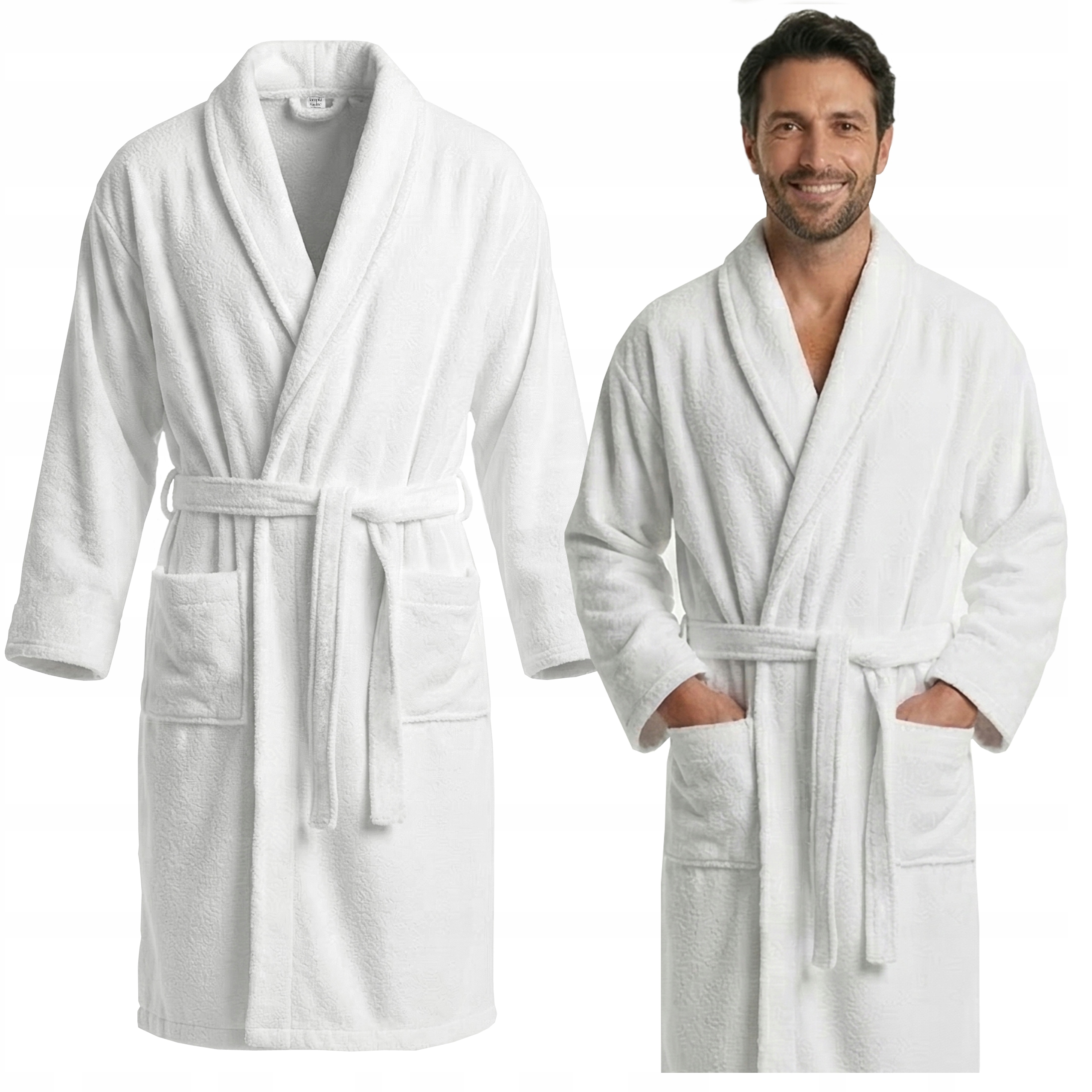 Szlafrok Biały Frotte Damski Męski Bawełna Unisex Hotelowy Miękki Chłonny S-XL